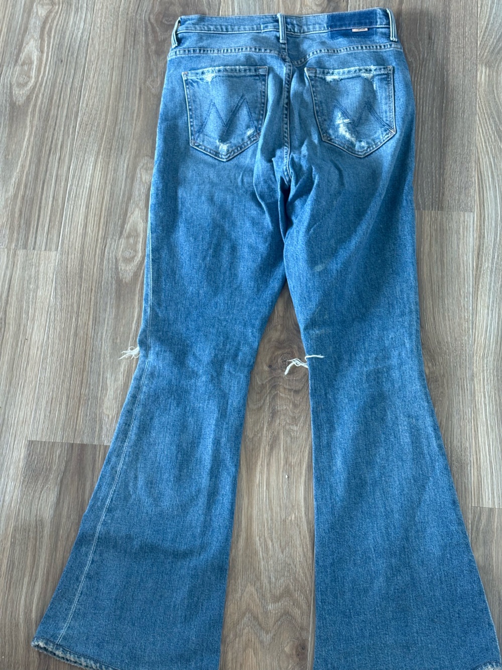 Blue Flare Jeans with Subtle Distress - Women's Wide Leg